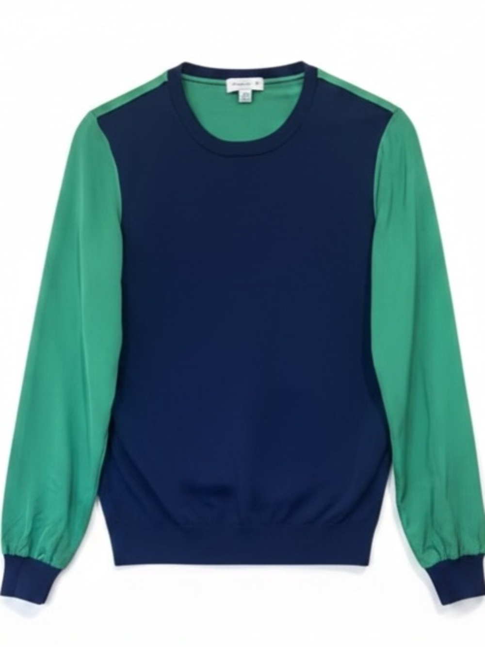 Phillip Lim Lightweight Color Block Navy Green Round Neck Sweater Top Size Small